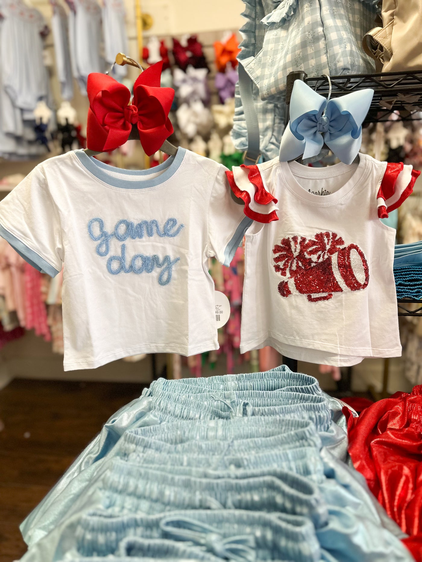 Tinsel Game Day Ringer Boxy T' Light Blue