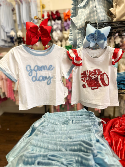 Tinsel Game Day Ringer Boxy T' Light Blue