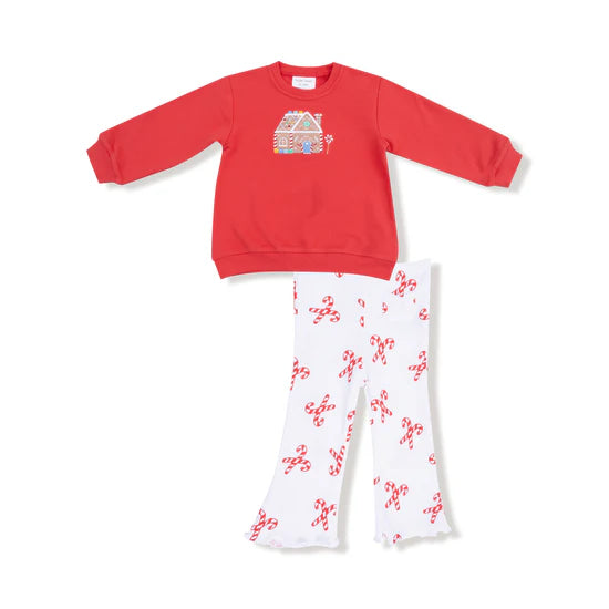 Candy Canes Puffy Long Sleeve Oversized Sweatshirt + Flared Pant