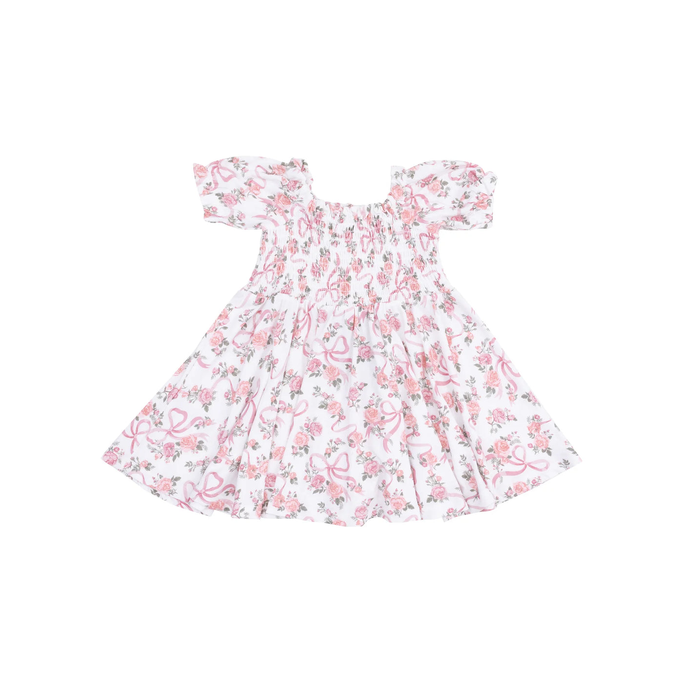Ribbons And Flowers Puff Sleeve Smocked Dress