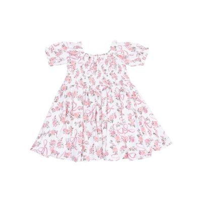 Ribbons And Flowers Puff Sleeve Smocked Dress