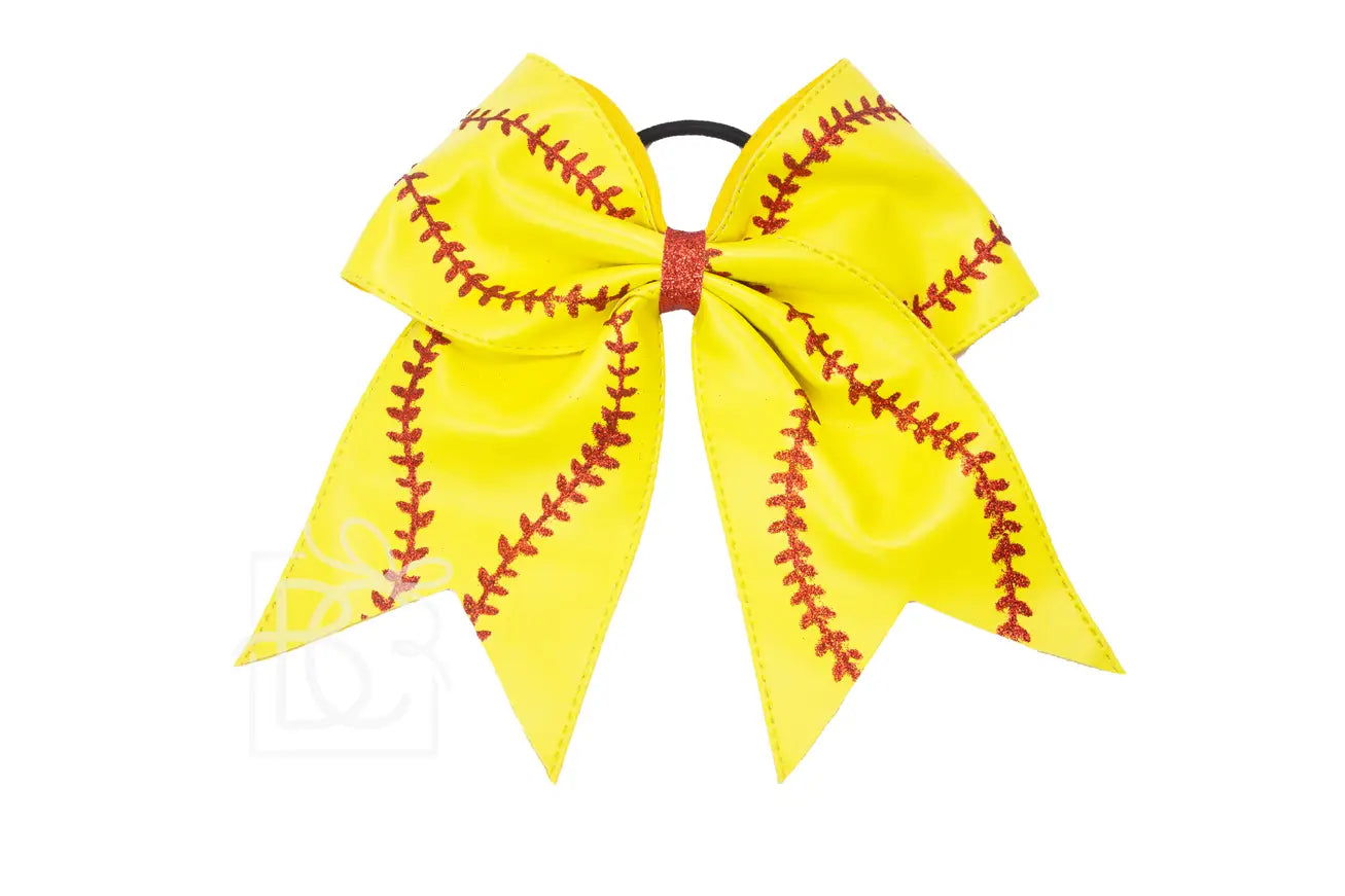 Softball Pleather Bow w/ Knot & Tail On Pony O