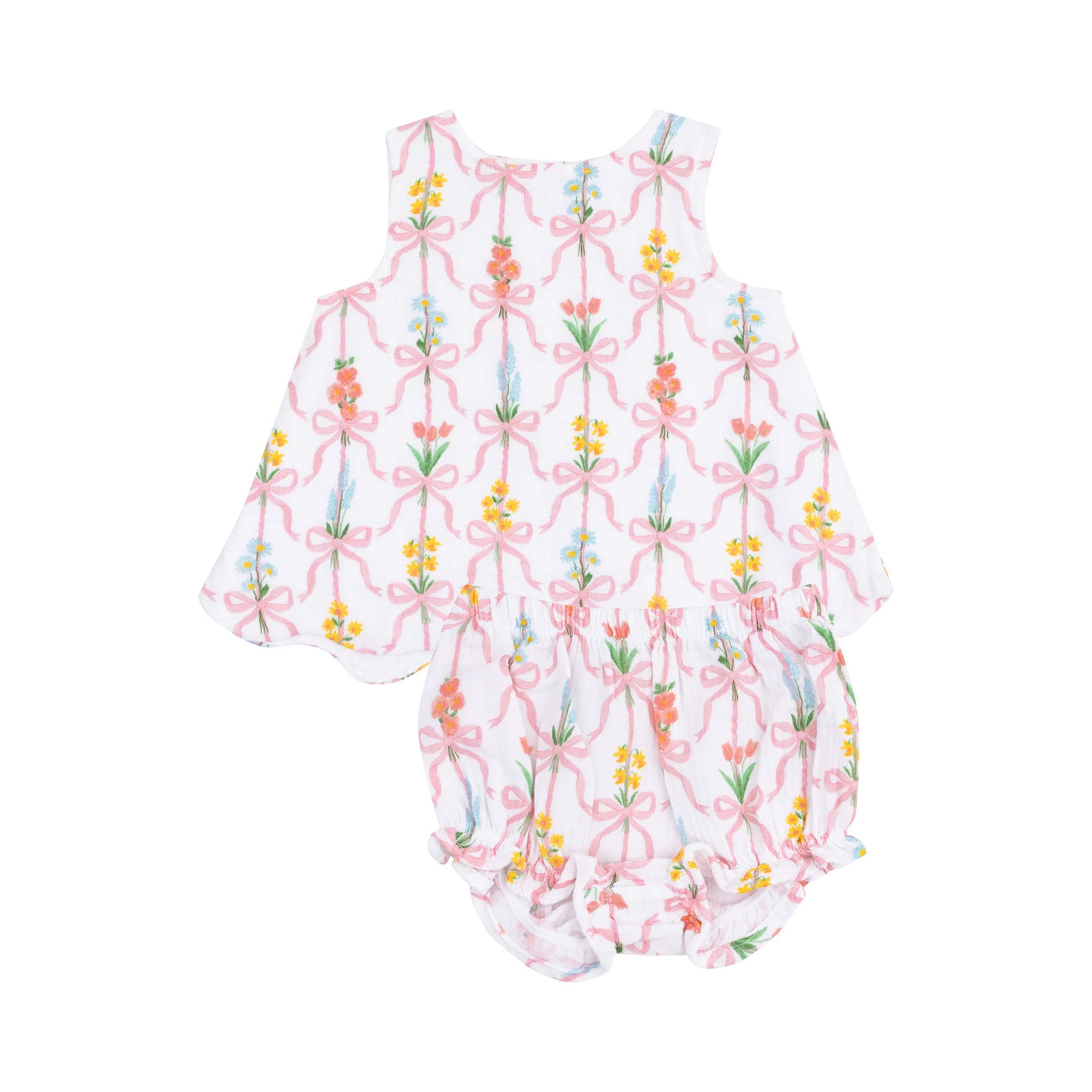 Ribbon Bouquets Scallop Open Back Top W/ Bloomer