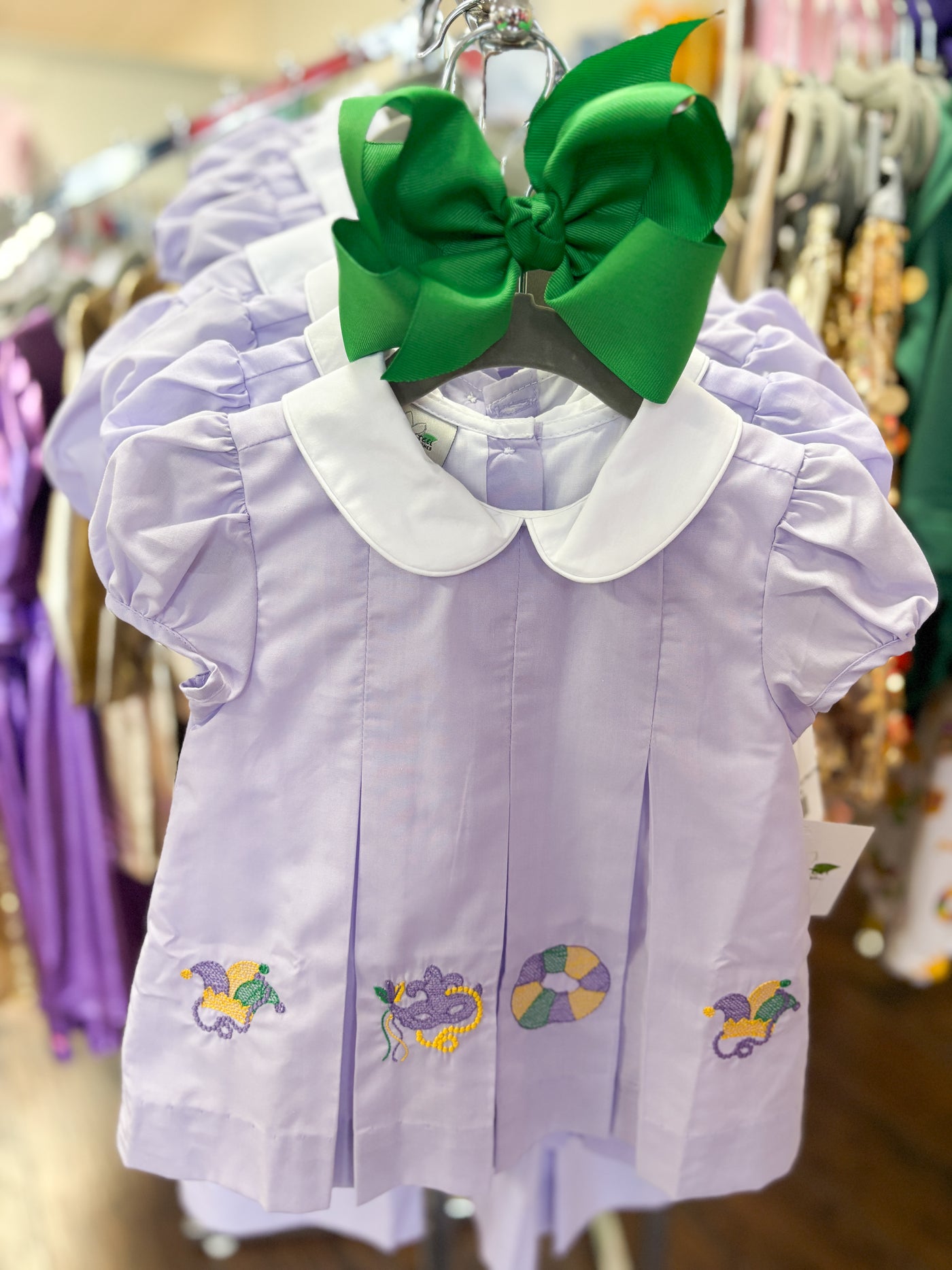 Mardi Gras Embroidered Pleat Dress