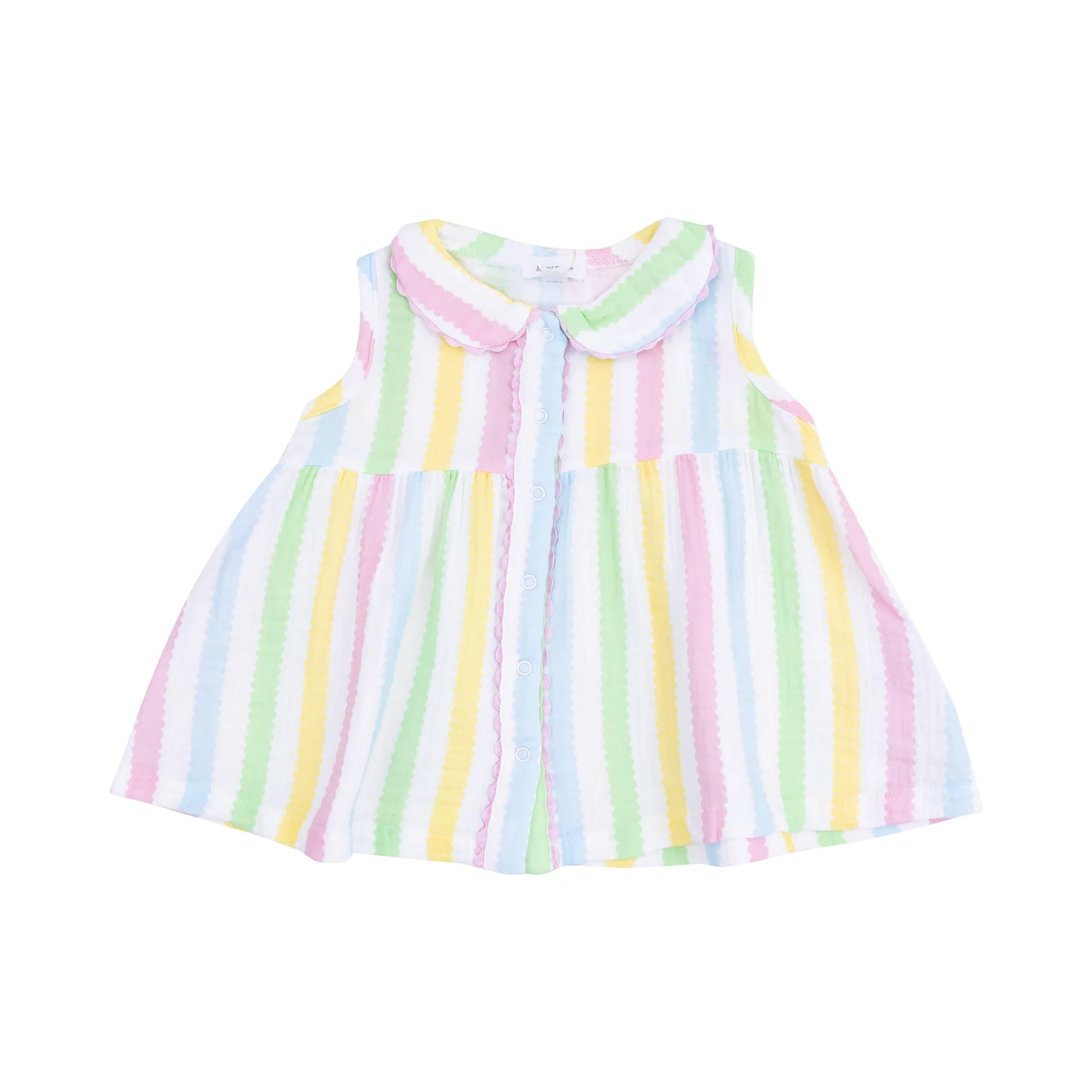 Ric Rac Stripe The Jill- Peter Pan Button Front Dress W/ Ric Rac Trim