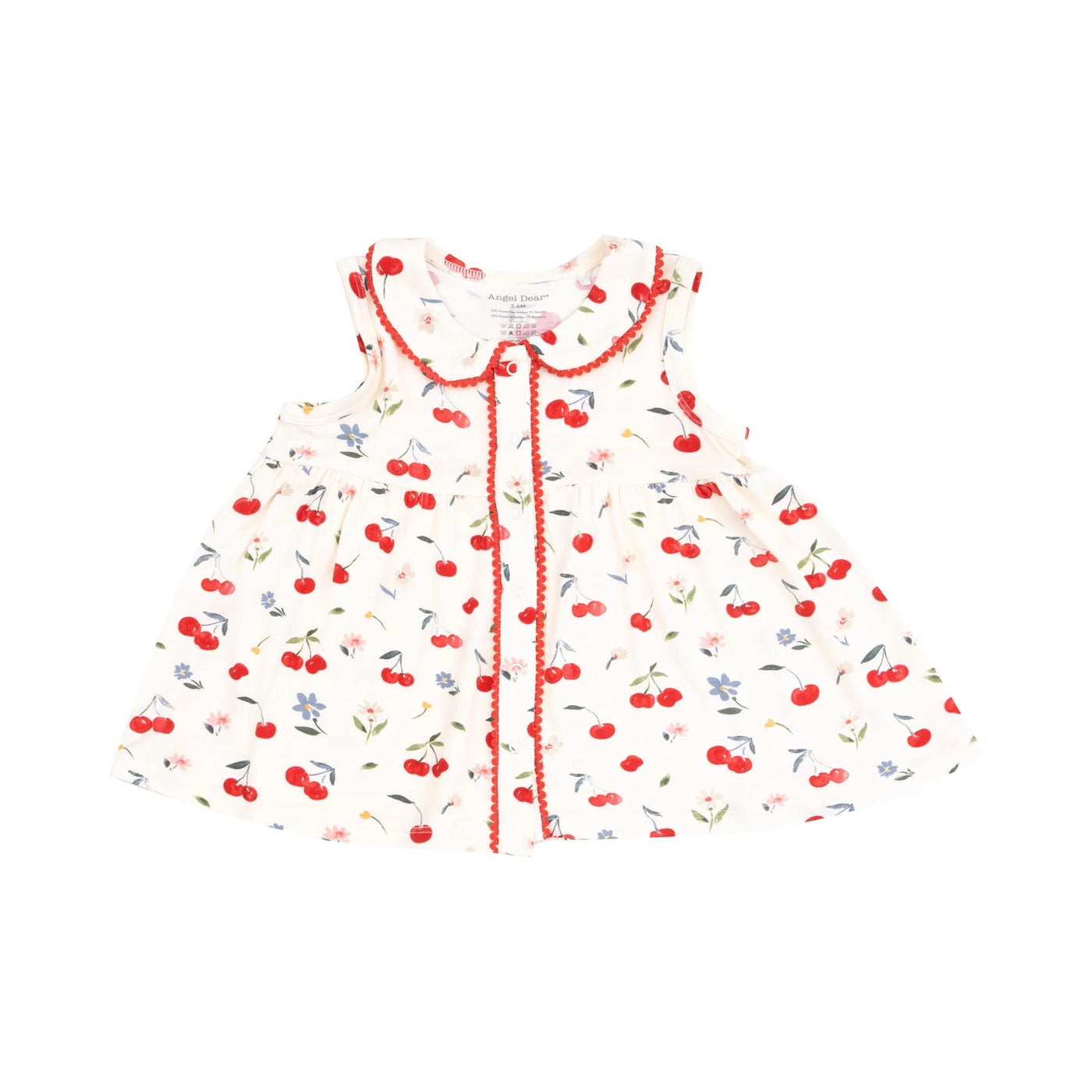 Watercolor Cherries + Gingham Peter Pan Collar With Ric Rac Trim