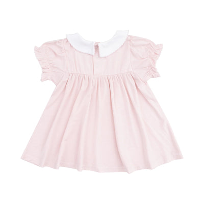 Solid Classic Pink Smocked Peterpan Collar Dress +ruffle Leg Bloomer