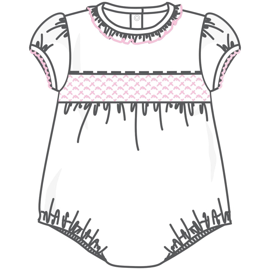 Essentials Solid Smocked Bubble - White Pink