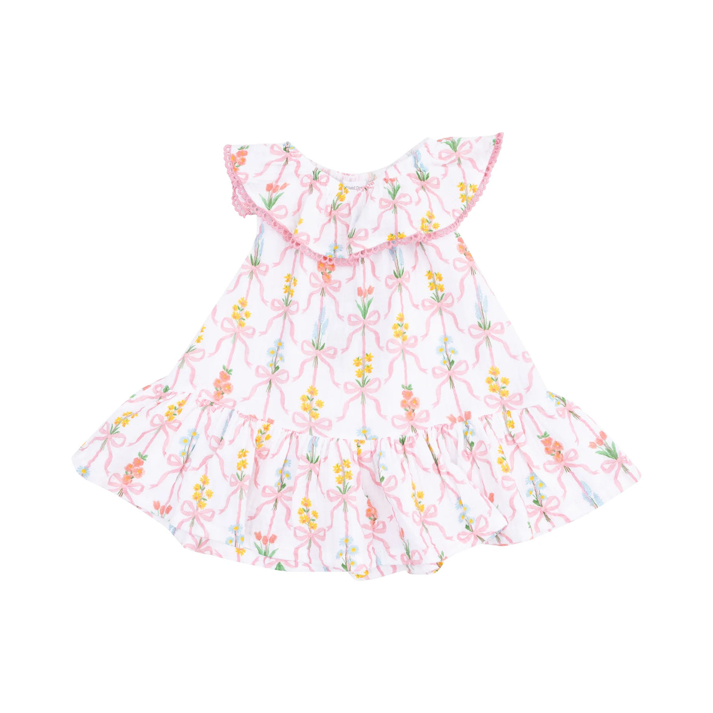 Ribbon Bouquets Circle Neck Ruffle Dress