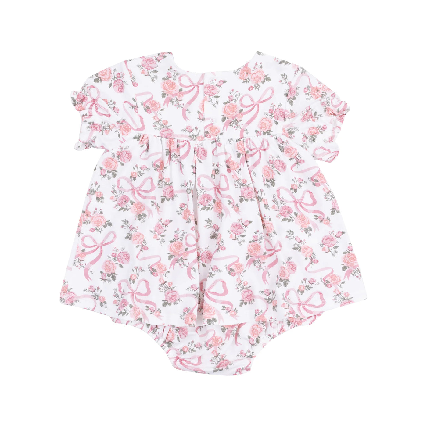 Ribbons And Flowers Smocked Ruffle Bubble W/ Skirt