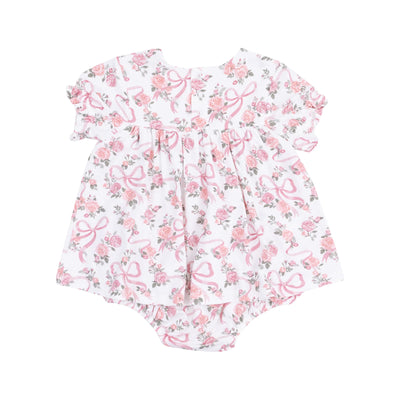 Ribbons And Flowers Smocked Ruffle Bubble W/ Skirt