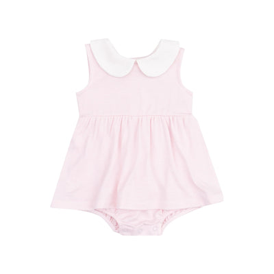 Stripe Classic Pink Peter Pan Collar Bubble W/ Skirt
