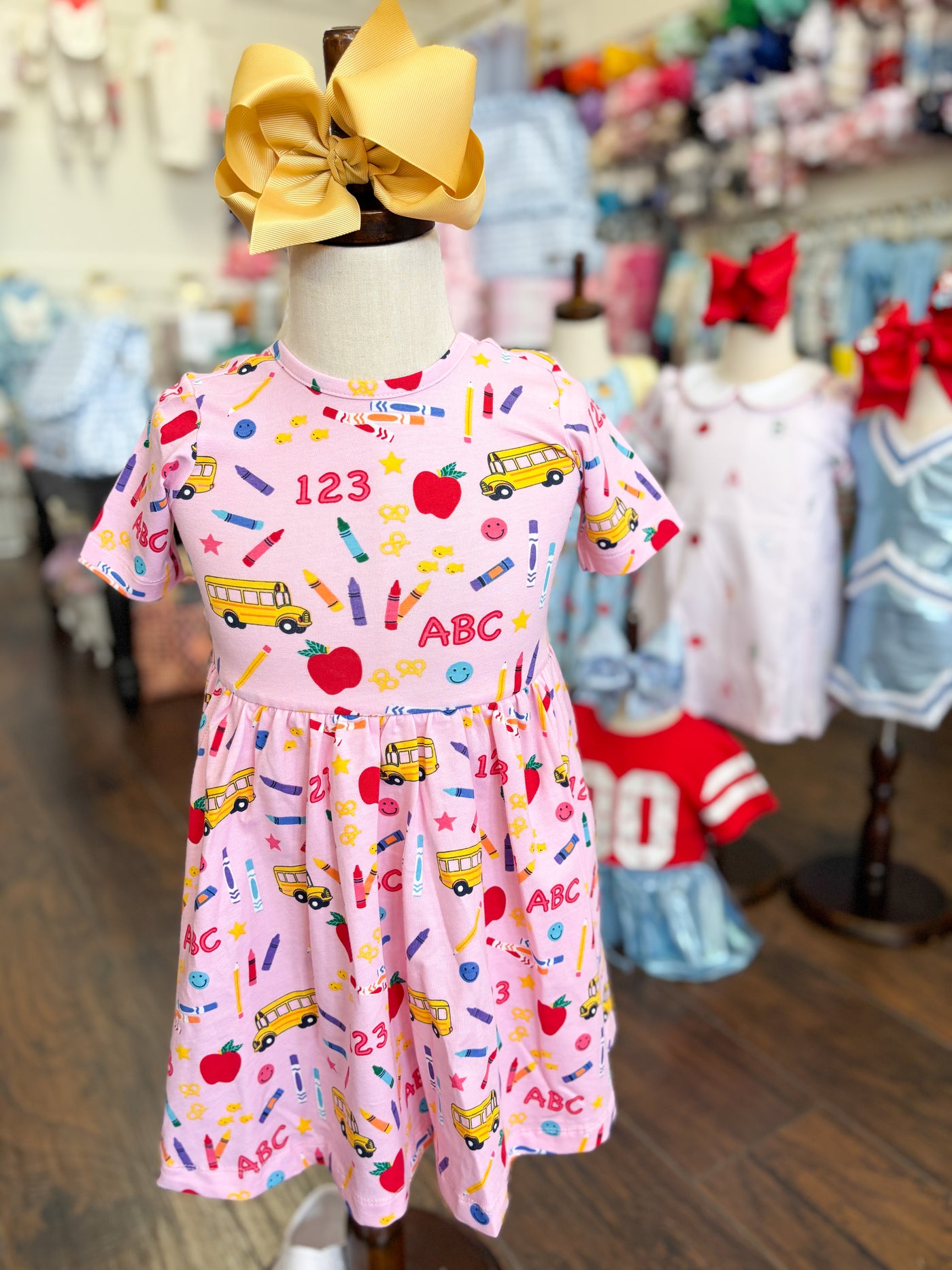 Pink School House Knit Short Sleeve Twirl Dress