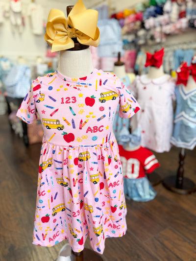 Pink School House Knit Short Sleeve Twirl Dress