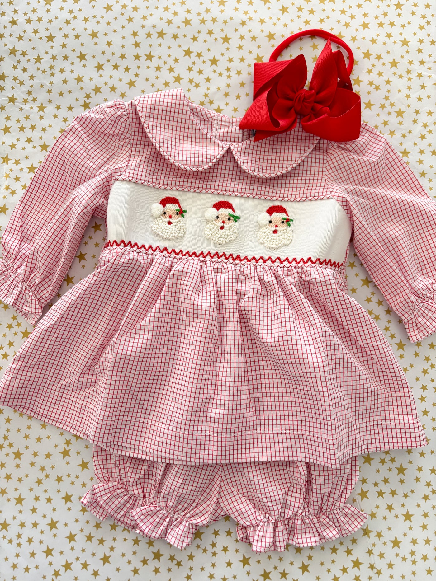 Santa Smocked L/S Bloomer Set