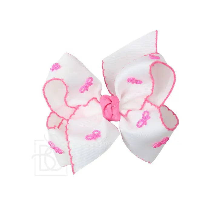 White/ Hot Pink w/ Hot Pink Pearl Crochet Edge Bow with Pearl Embellished 5.5 Inch Bows