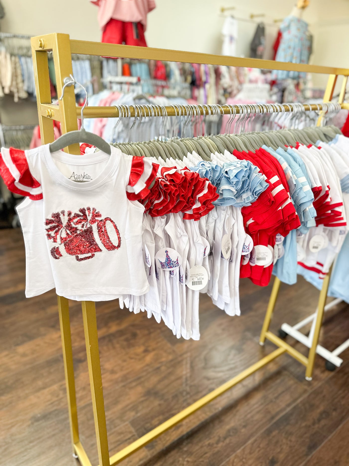 Shimmer Ruffle Sleeve Sequin Cheer in Red