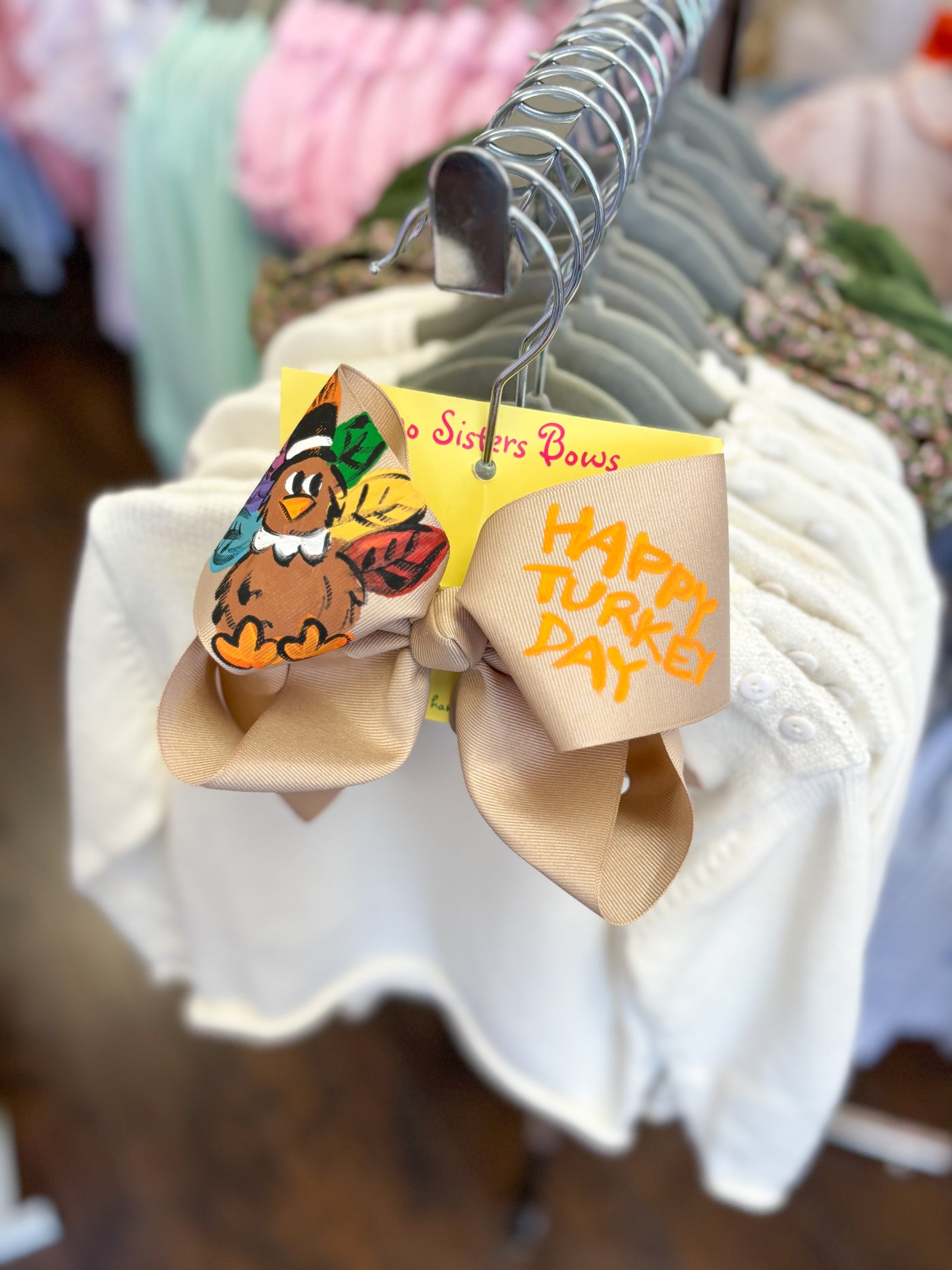 Two Sisters Bows Hand Painted Happy Turkey Day XL Bow