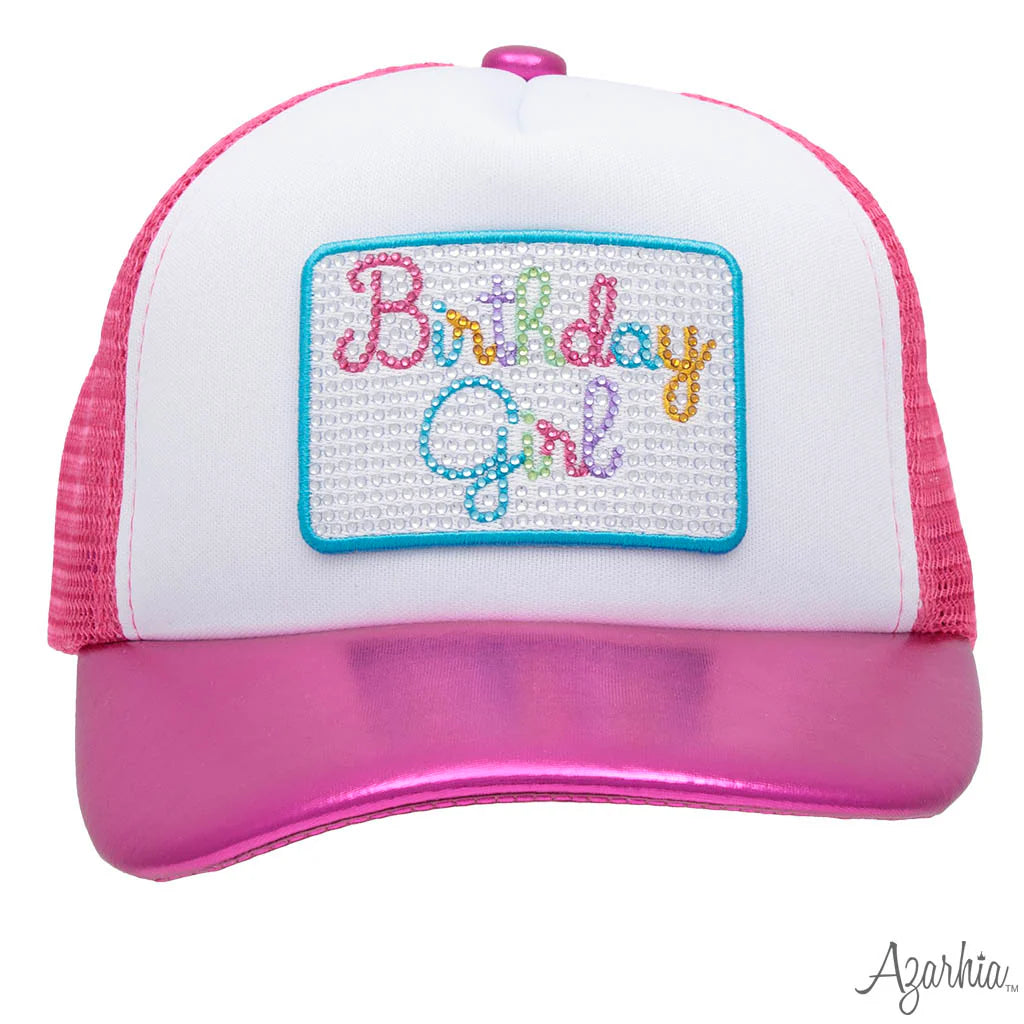 Birthday Girl Rhinestone Hot Pink Metallic Trucker BIRTHDAY