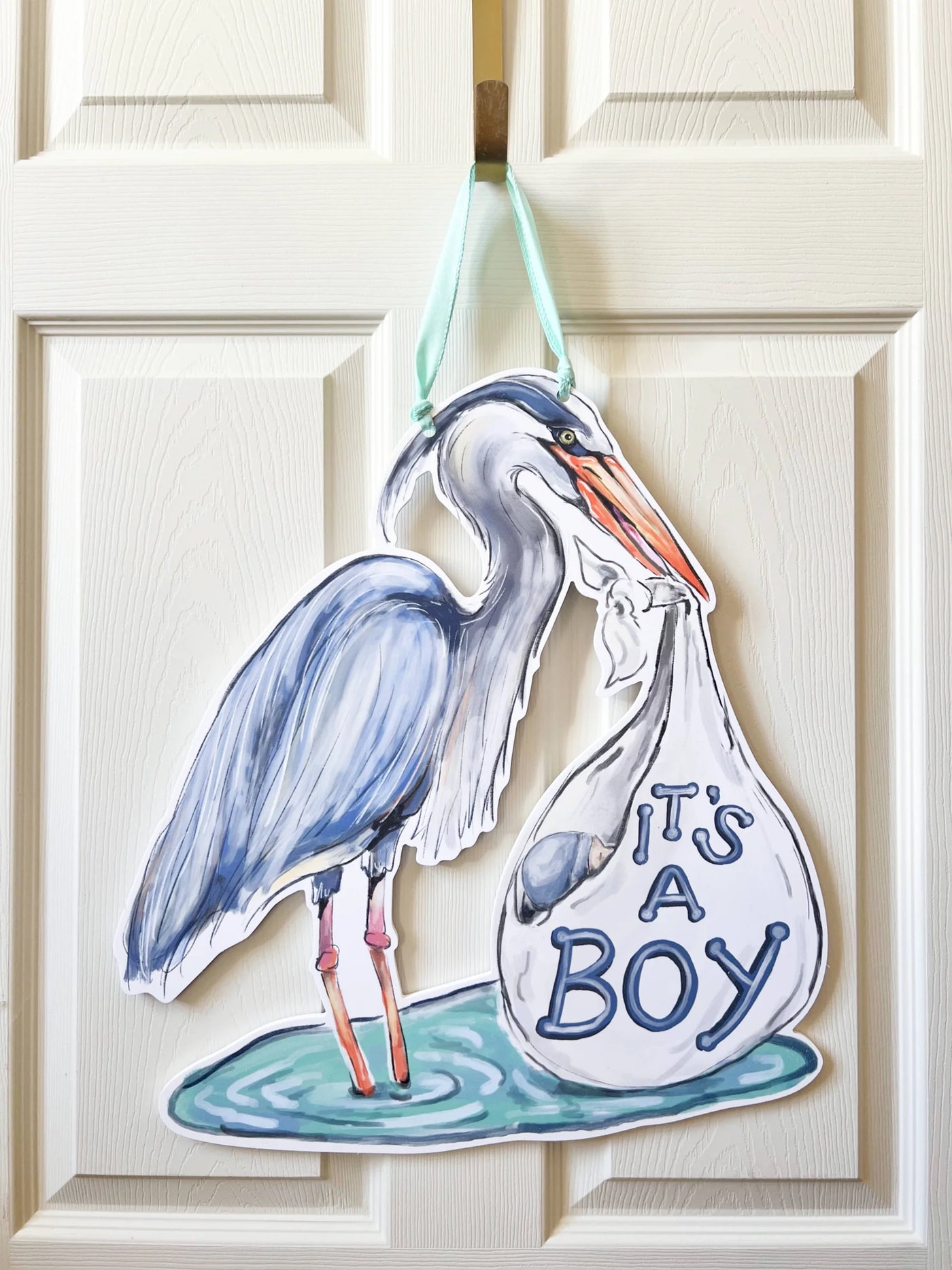 It's A Boy Blue Heron Door Hanger