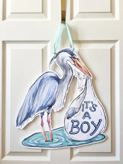 It's A Boy Blue Heron Door Hanger
