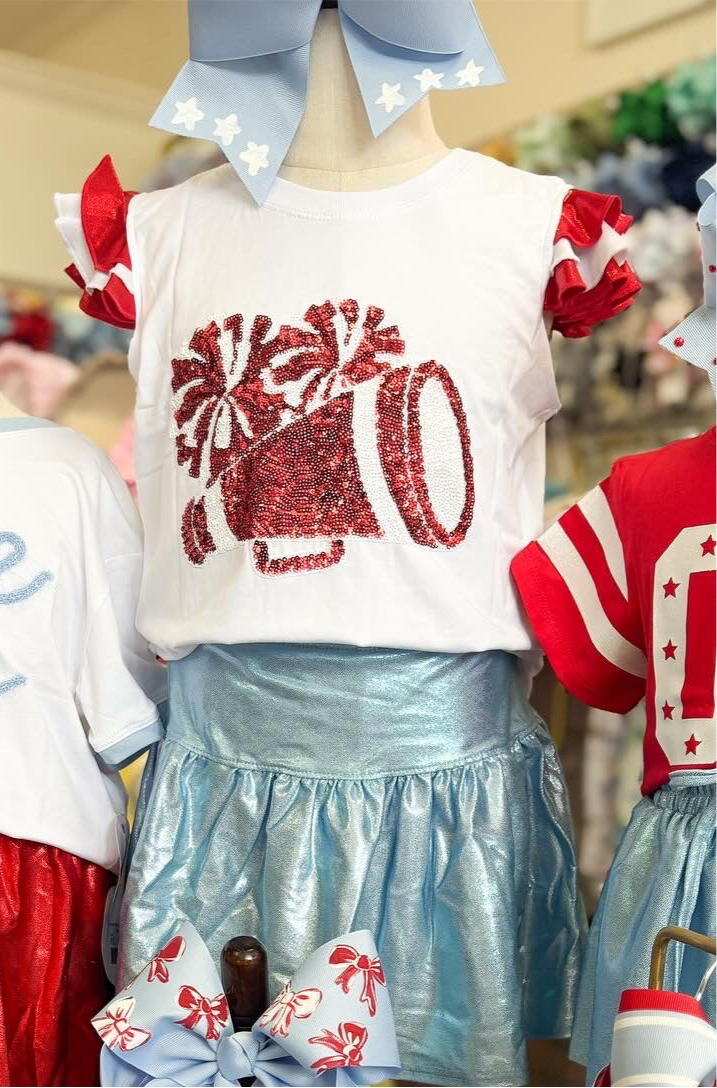 Shimmer Ruffle Sleeve Sequin Cheer in Red