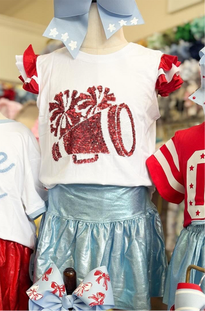 Shimmer Ruffle Sleeve Sequin Cheer in Red