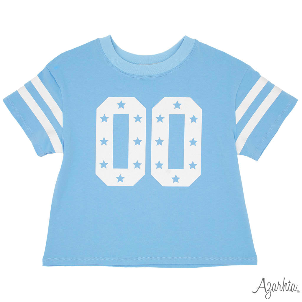 Glitter Double 00 Stars Boxy T Light Blue Game Day