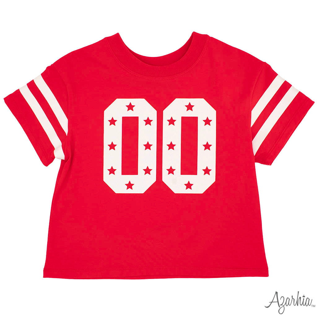 Glitter Double 00 Stars Boxy T Red Game Day