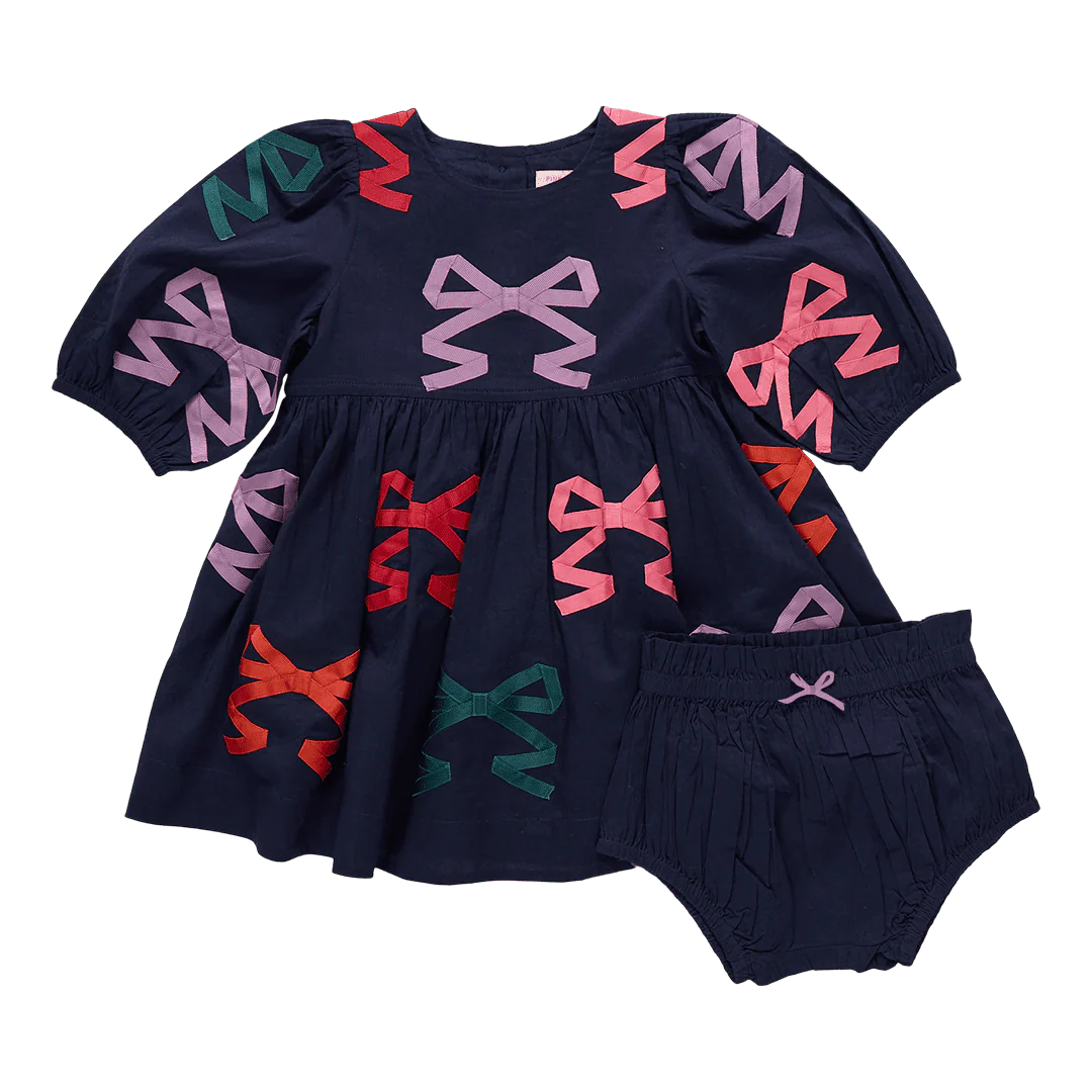 Multi Bow Applique Baby Girls Brooke Dress Set