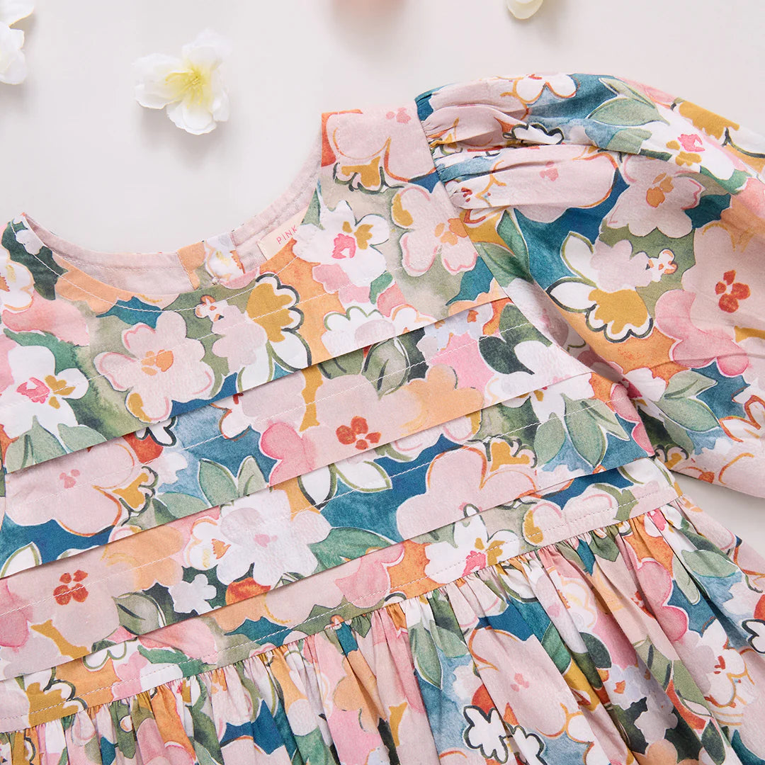 Girls Evelyn Dress - Watercolor Floral
