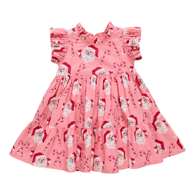 Girls Jennifer Dress Pink Candy Cane Santa