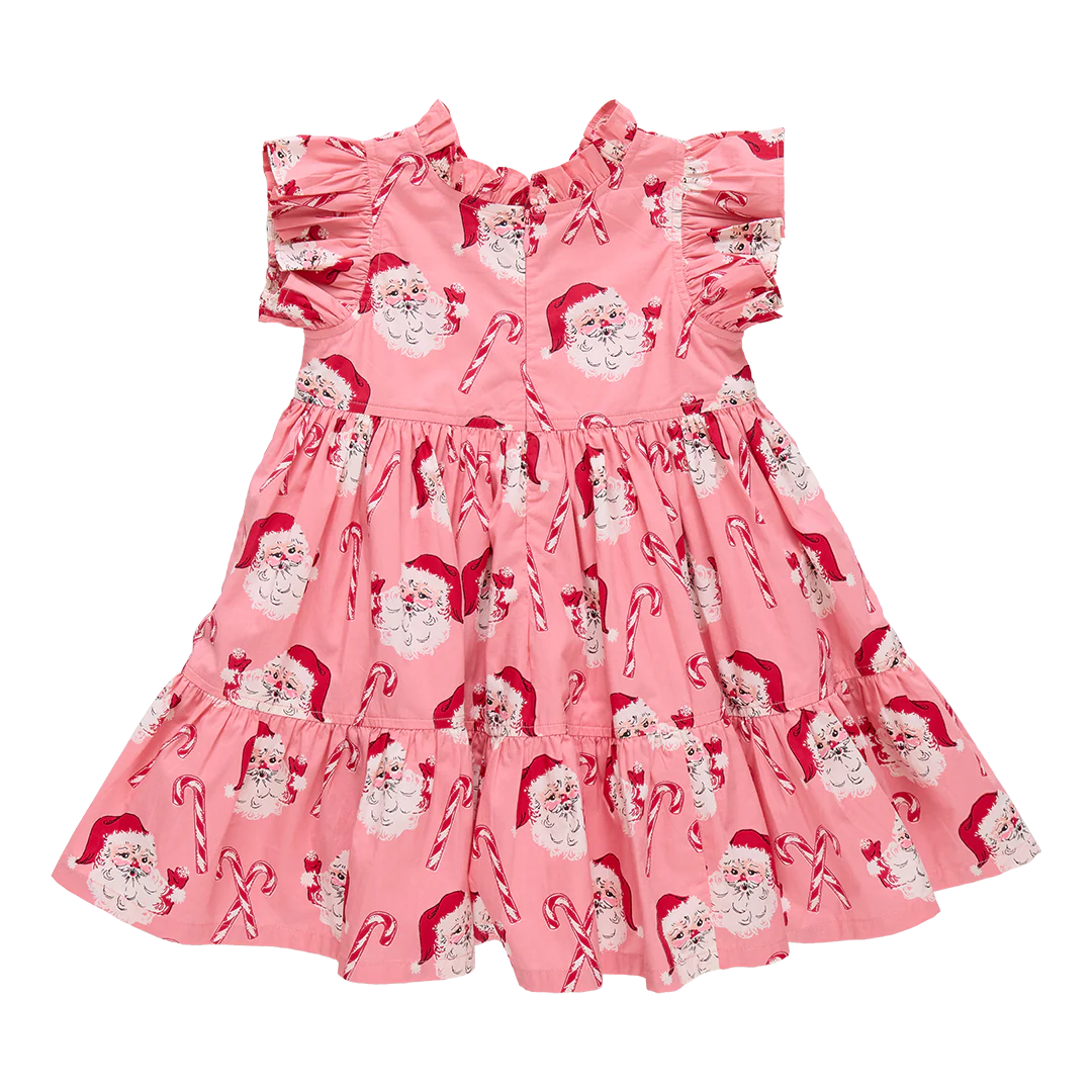 Girls Jennifer Dress Pink Candy Cane Santa