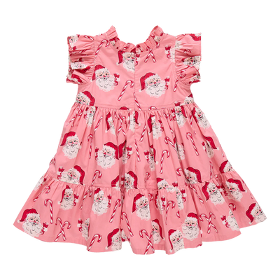 Girls Jennifer Dress Pink Candy Cane Santa