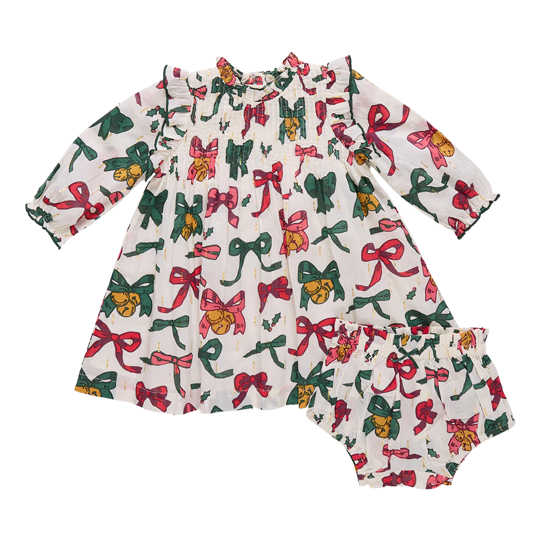 Baby Girls Jaipur Dress Set - Christmas Bows and Bells