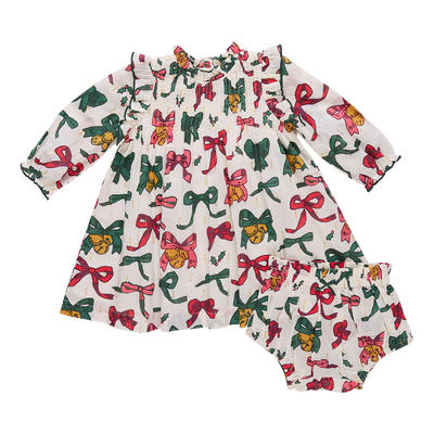 Baby Girls Jaipur Dress Set - Christmas Bows and Bells
