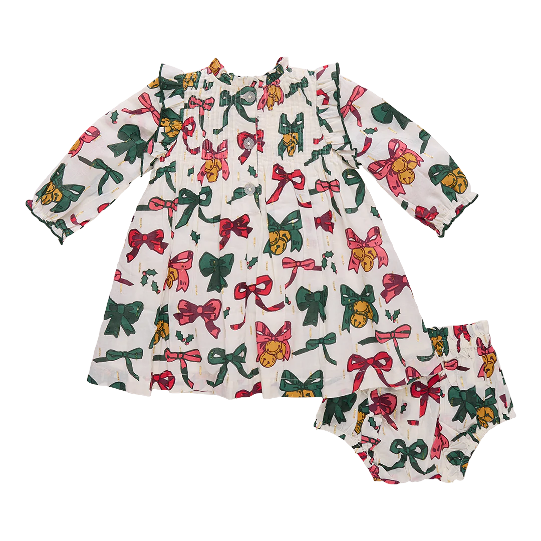 Baby Girls Jaipur Dress Set - Christmas Bows and Bells