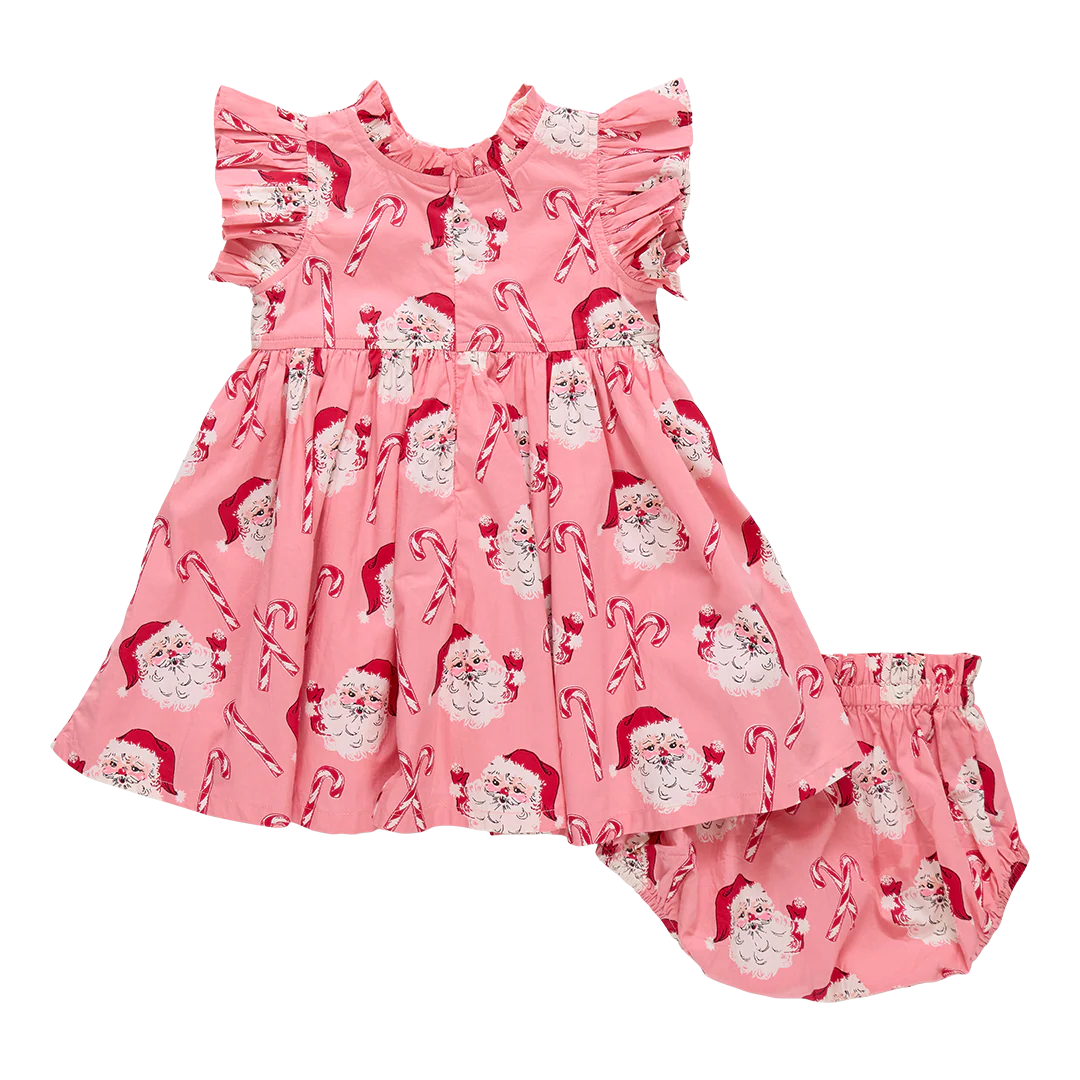 Baby Girls Jennifer Dress Set - Pink Candy Cane Santa