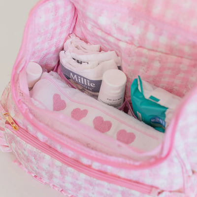 Pink Floral Ruffled Nylon Diaper Bag