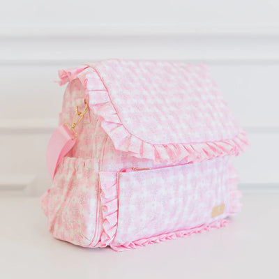 Pink Floral Ruffled Nylon Diaper Bag