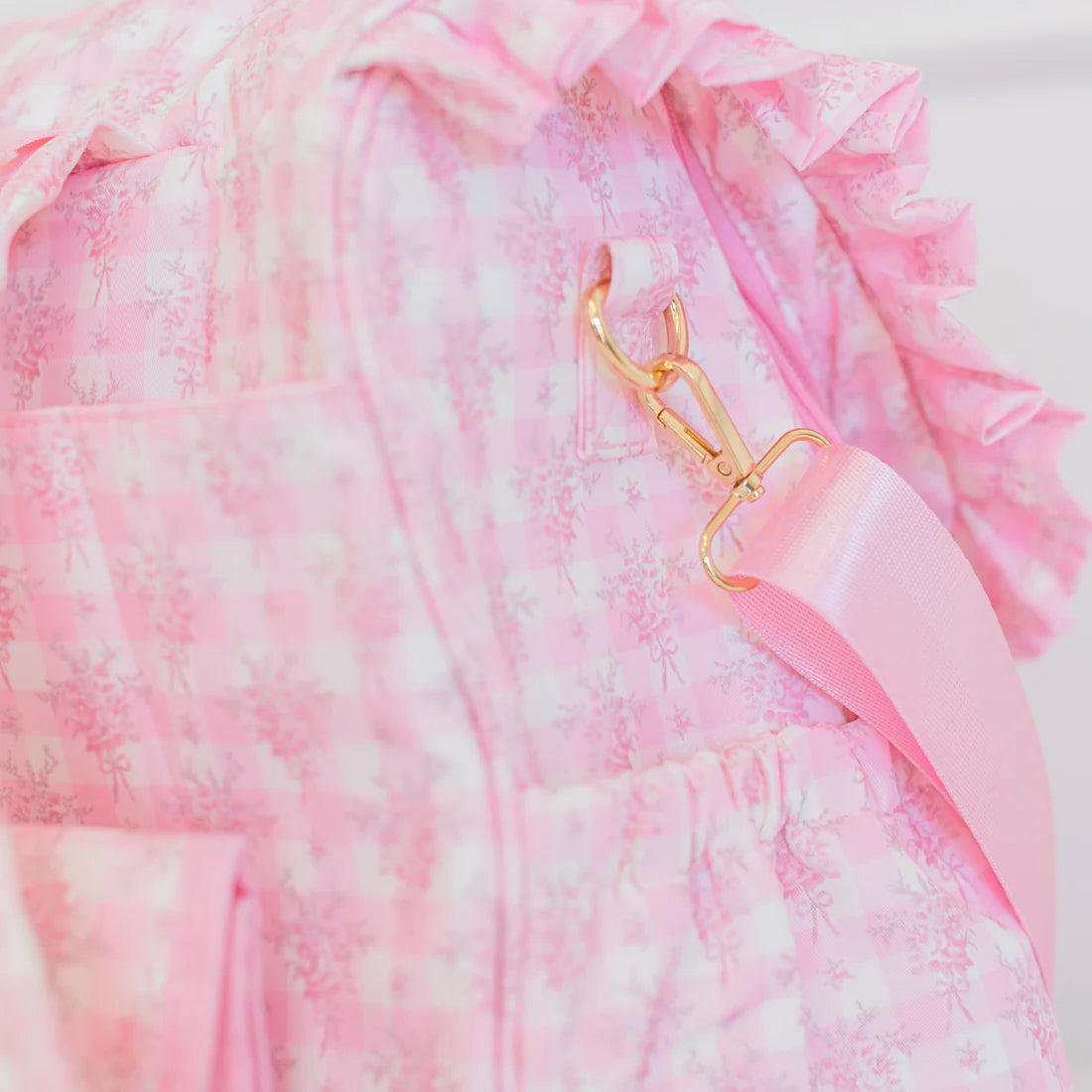 Pink Floral Ruffled Nylon Diaper Bag