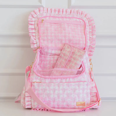 Pink Floral Ruffled Nylon Diaper Bag