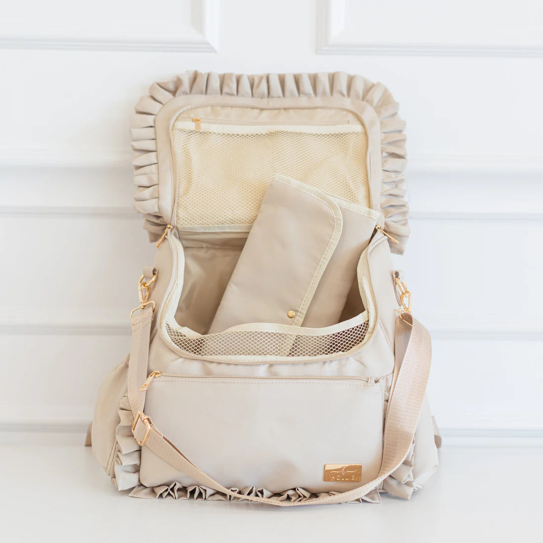 Nude Ruffled Nylon Diaper Bag