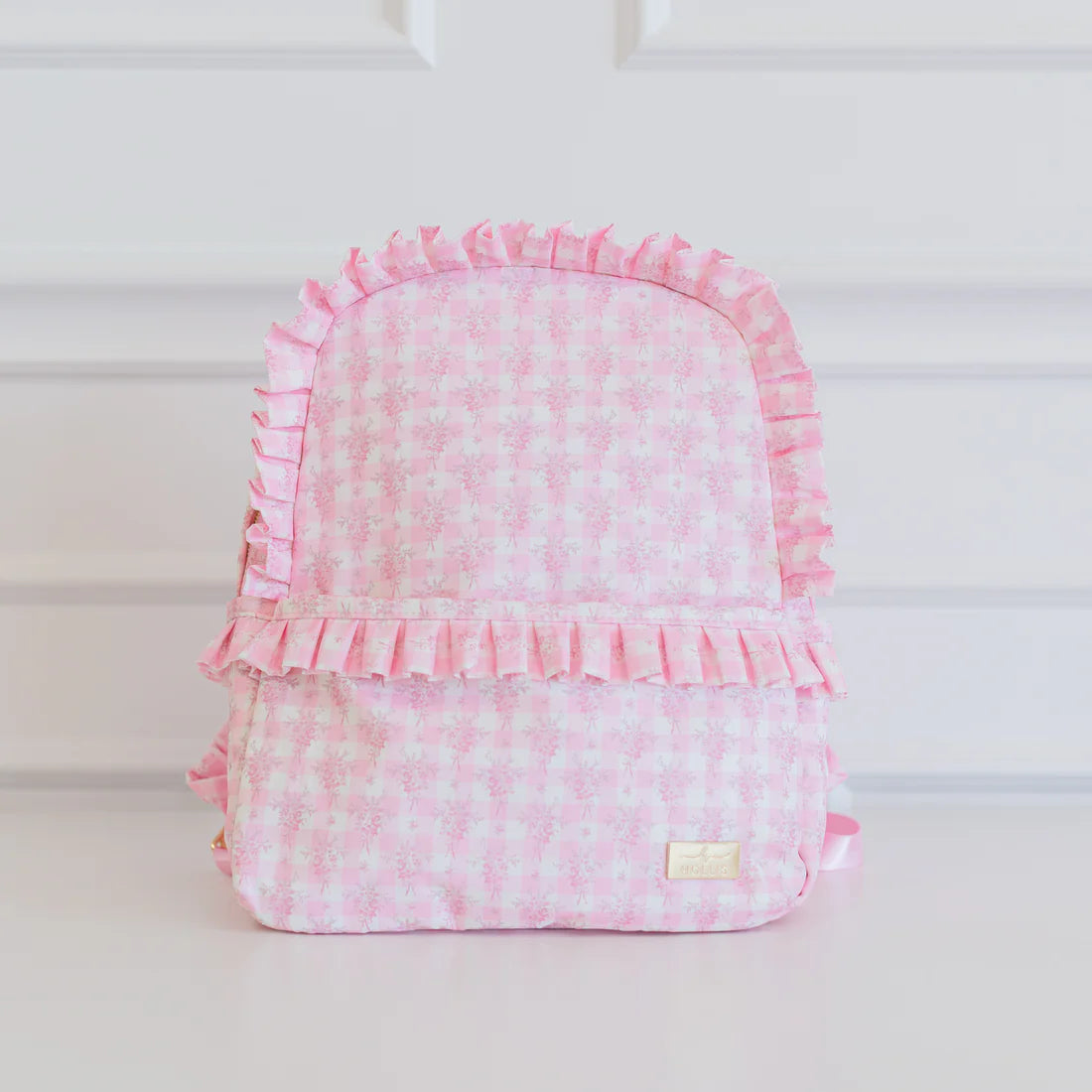 Pink Floral Ruffled Nylon Backpack