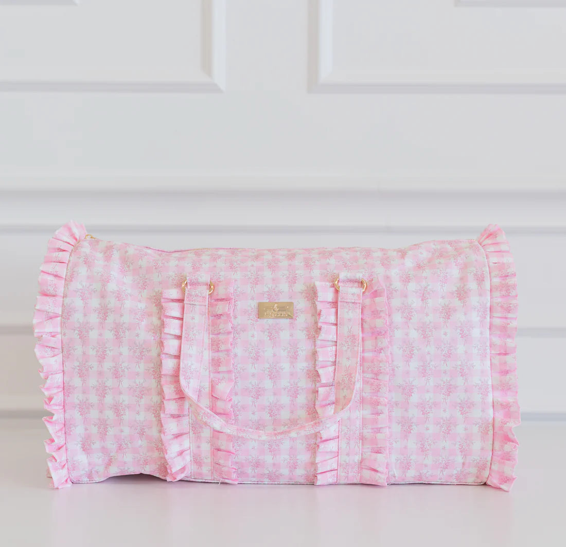 Pink Floral Ruffled Nylon Weekender