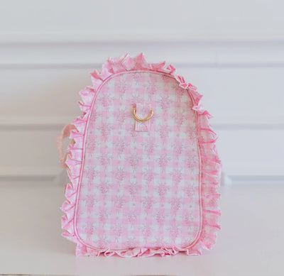 Pink Floral Ruffled Nylon Weekender