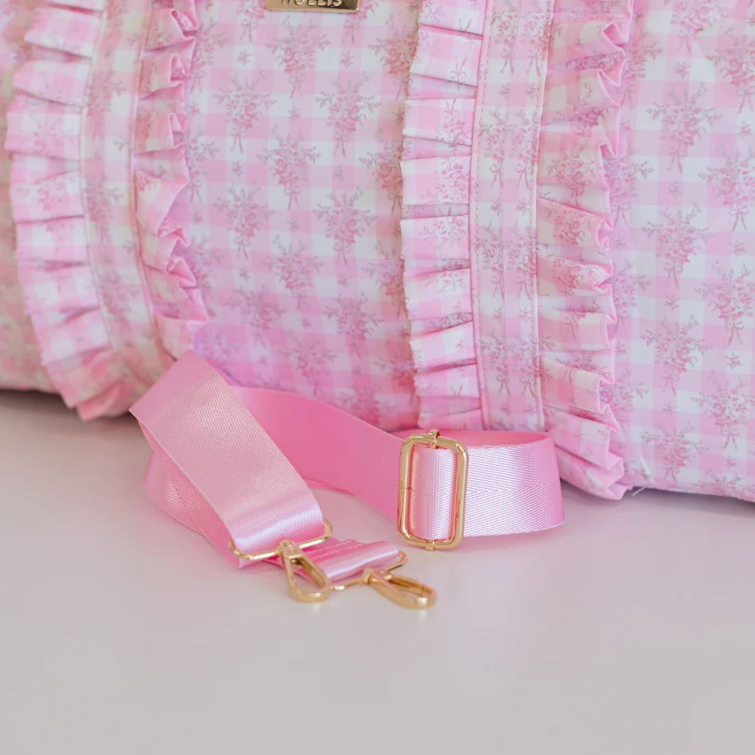 Pink Floral Ruffled Nylon Weekender