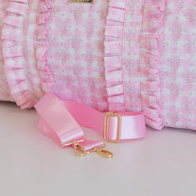 Pink Floral Ruffled Nylon Weekender