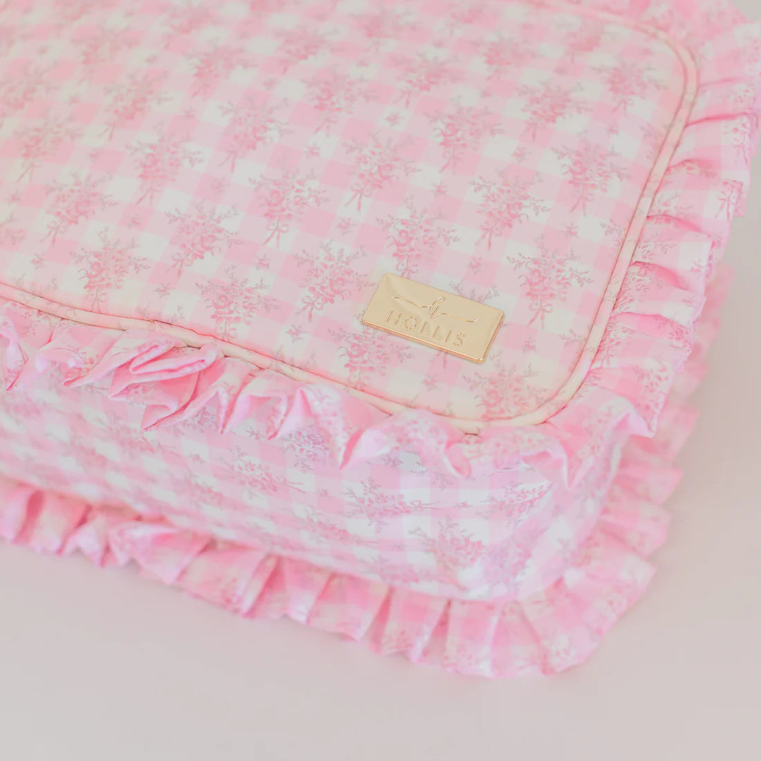 Pink Floral Ruffled Nylon XL Pouch
