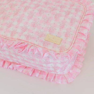 Pink Floral Ruffled Nylon XL Pouch
